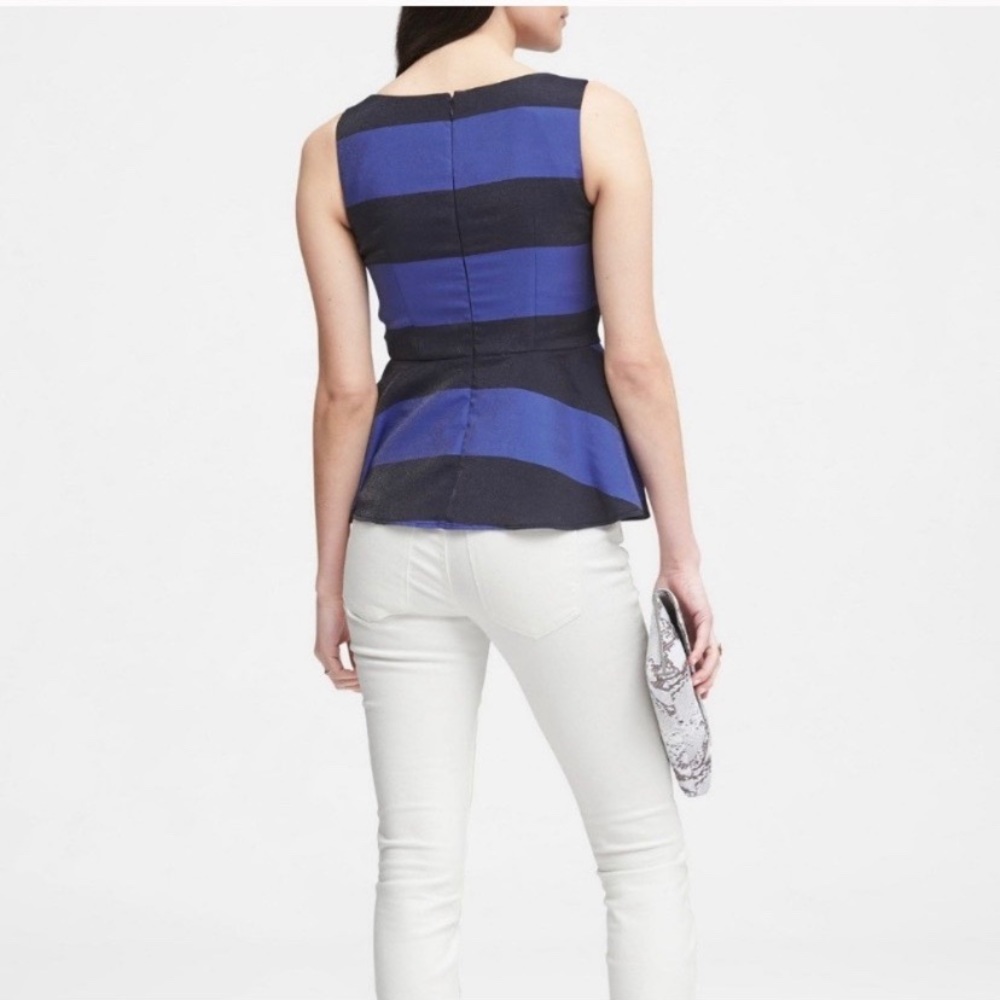 BANANA REPUBLIC Blue Striped Shimmer Peplum Sleeveless Blouse Top Size 6 Petite - Picture 9 of 16